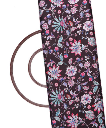 Black Colour Floral Print Satin Fabric